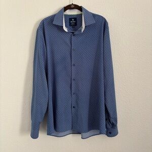 Tom Baine Men's Size XL 17-17 1/2 Blue Patterned Slim Fit Long Sleeve Shirt